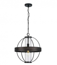 Progress P550111-31M - Terrace Collection  One-Light Matte Black Clear Seeded Glass Global Outdoor Hanging Light