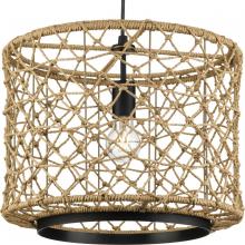 Progress P500420-31M - Chandra Collection One-Light Matte Black Global Pendant with Woven Shade