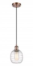 Innovations Lighting 516-1P-AC-G1013-LED - Belfast - 1 Light - 6 inch - Antique Copper - Cord hung - Mini Pendant