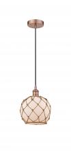 Innovations Lighting 616-1P-AC-G121-8RB-LED - Farmhouse Rope - 1 Light - 8 inch - Antique Copper - Cord hung - Mini Pendant