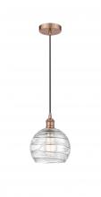 Innovations Lighting 616-1P-AC-G1213-8-LED - Athens Deco Swirl - 1 Light - 8 inch - Antique Copper - Cord hung - Mini Pendant