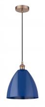 Innovations Lighting 616-1P-AC-MBD-12-BL-LED - Plymouth - 1 Light - 12 inch - Antique Copper - Cord hung - Mini Pendant