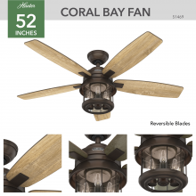 Hunter 51469 - Hunter 52 in Coral Bay Weathered Copper Damp Rated Ceiling Fan with LED Lt Kit and Handheld Remote