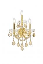 Elegant 2800W3G-GT/RC - Maria Theresa 3 Light Gold Wall Sconce Golden Teak (Smoky) Royal Cut Crystal
